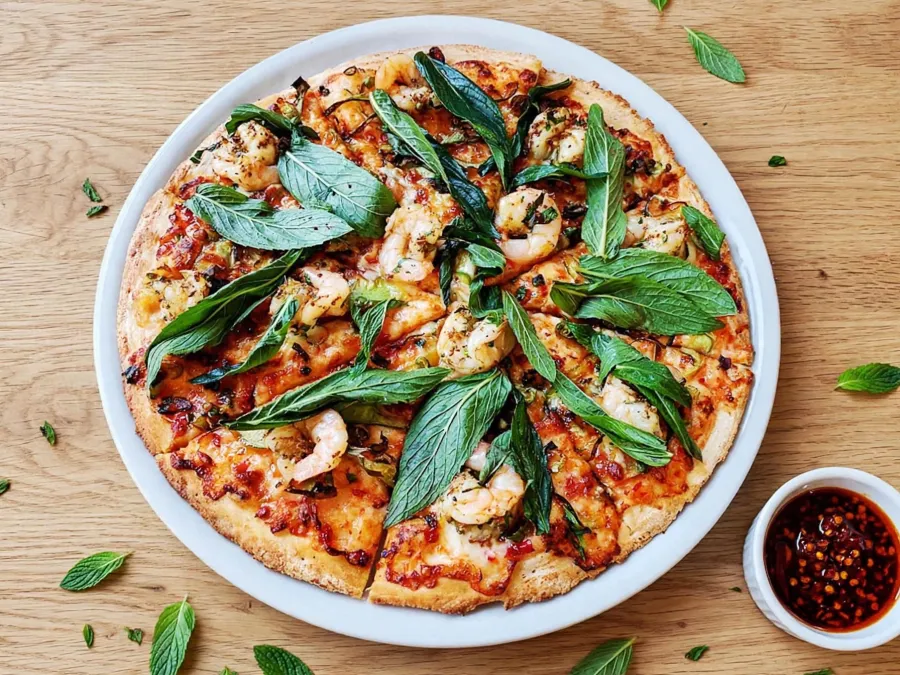 Szechuan Chilli Prawn pizza